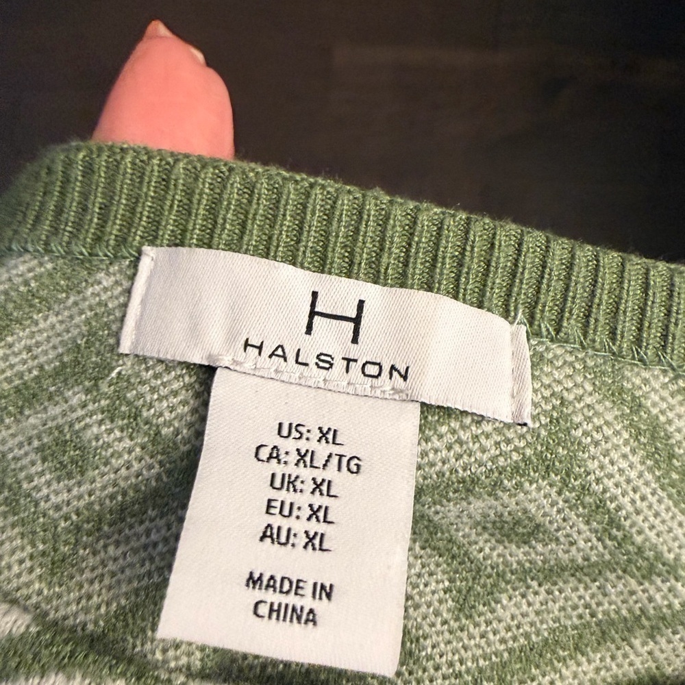 Halston Heritage Green and White Geometric Sweatshirt - Picture 3 of 3